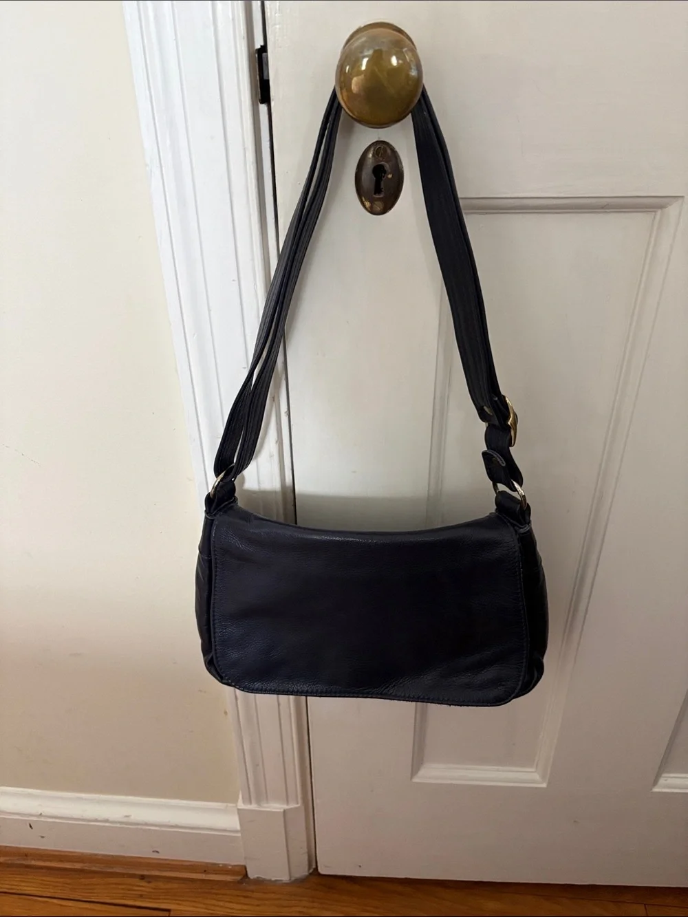 Minimalist Navy blue Leather Shoulder Bag